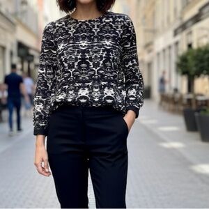 J. Crew Black and White Patterned Blouse